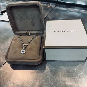 22 IN David Yurman 2.7MM Box Chain Necklace with Blue Evil Eye Pendant